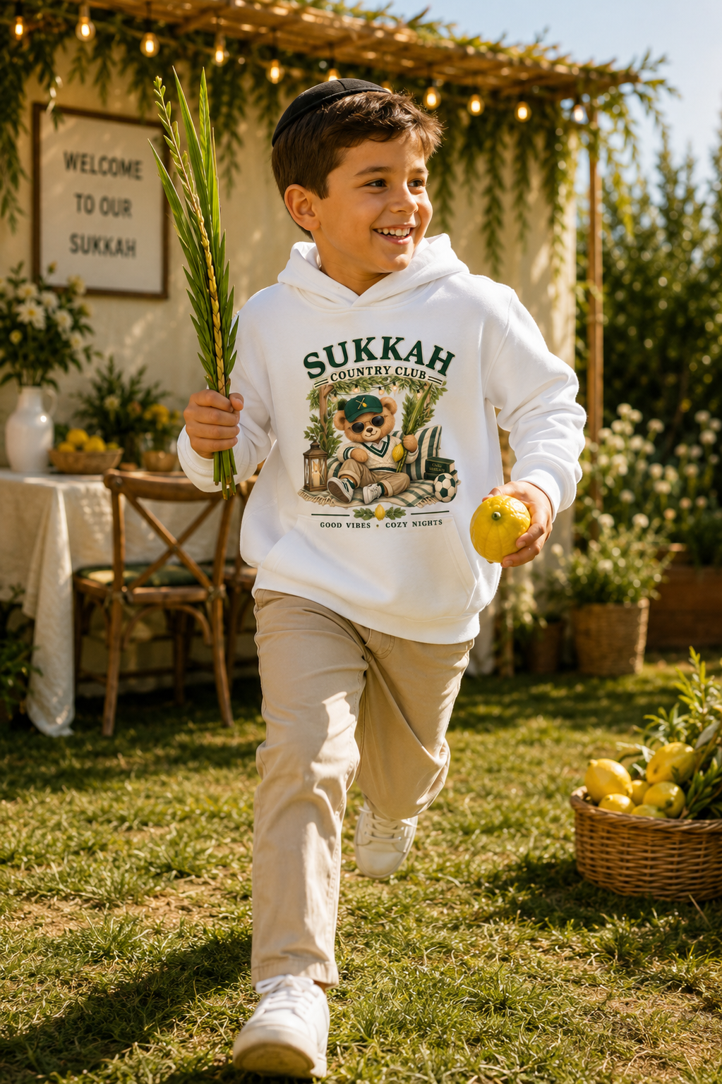 Personalized Boys Sukkah Club Bear Hoodie – Kids Sukkot Sweatshirt