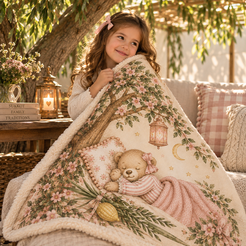 My Sukkah Blanket – Personalized Girls Sherpa Fleece Sukkot Throw