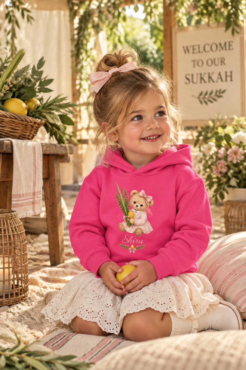 Personalized Toddler Girls Sukkah Crest Hoodie – Custom Sukkot Sweatshirt