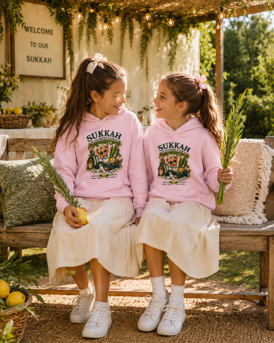Personalized Girls Sukkah Hoodie – Custom Name Sukkot Sweatshirt