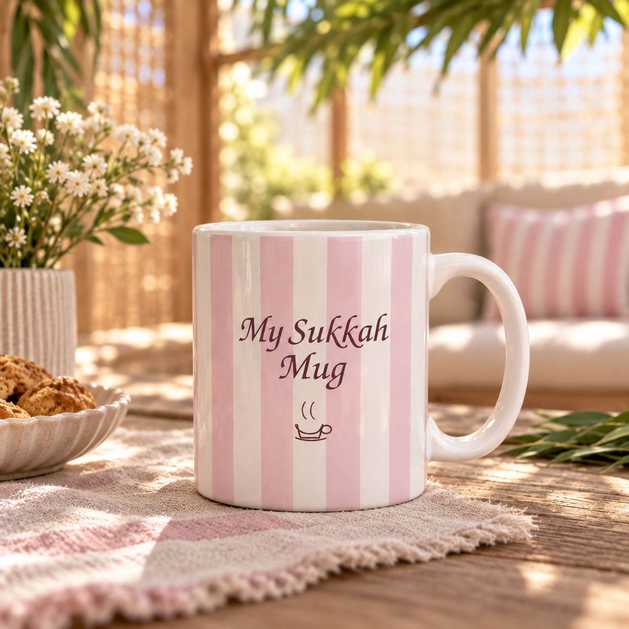 Sukkah Mug — Pink Striped 'My Sukkah Mug' Ceramic Coffee Cup (11oz/15oz)