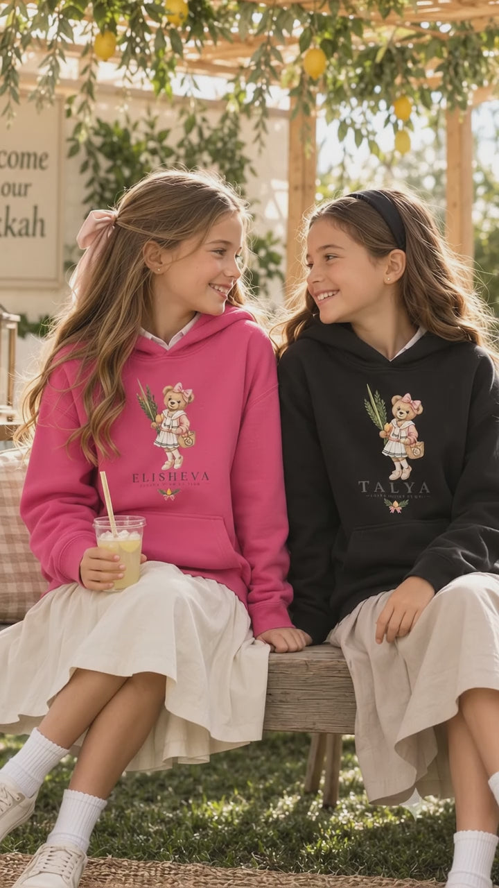 Personalized Girls Sukkah Club Bear Hoodie – Kids Sukkot Sweatshirt