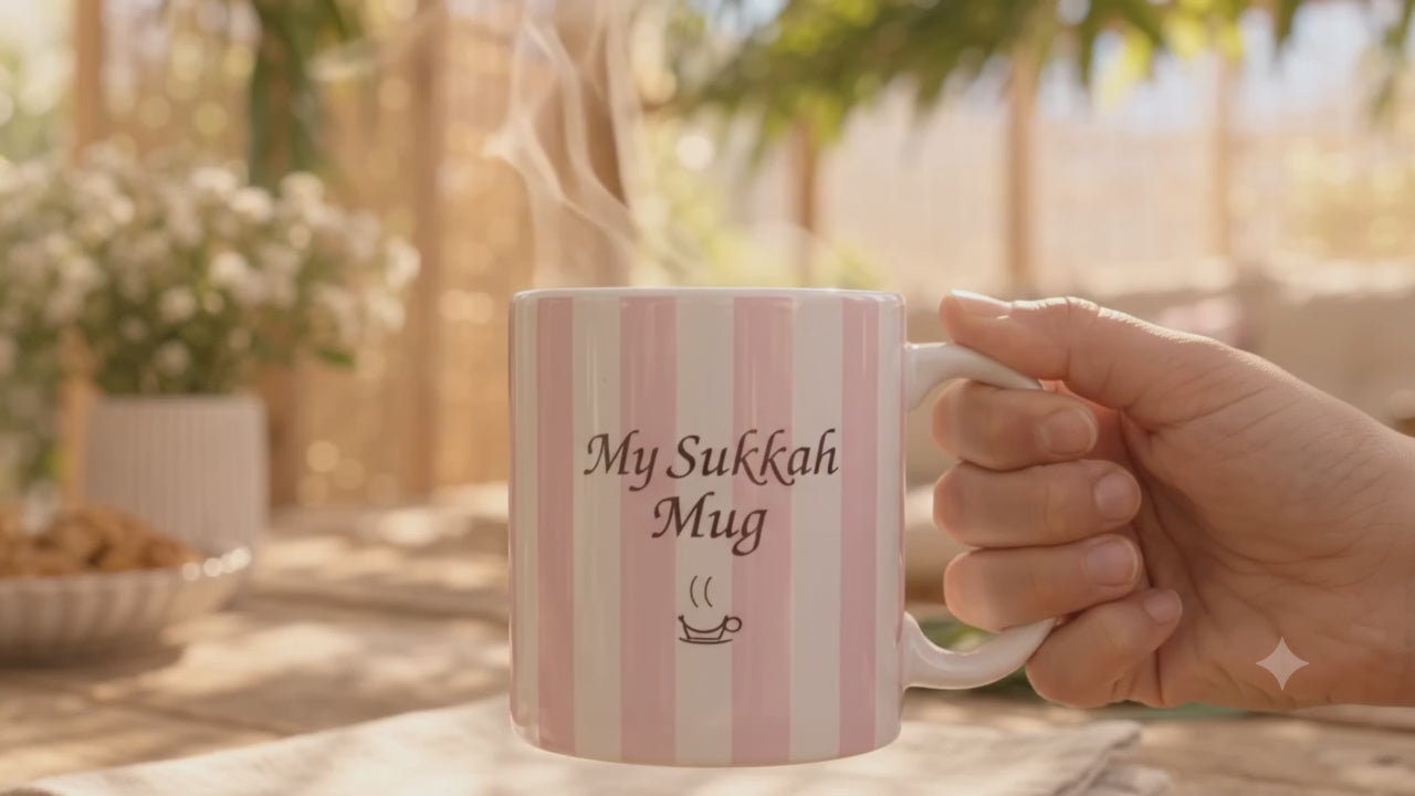 Sukkah Mug — Pink Striped 'My Sukkah Mug' Ceramic Coffee Cup (11oz/15oz)